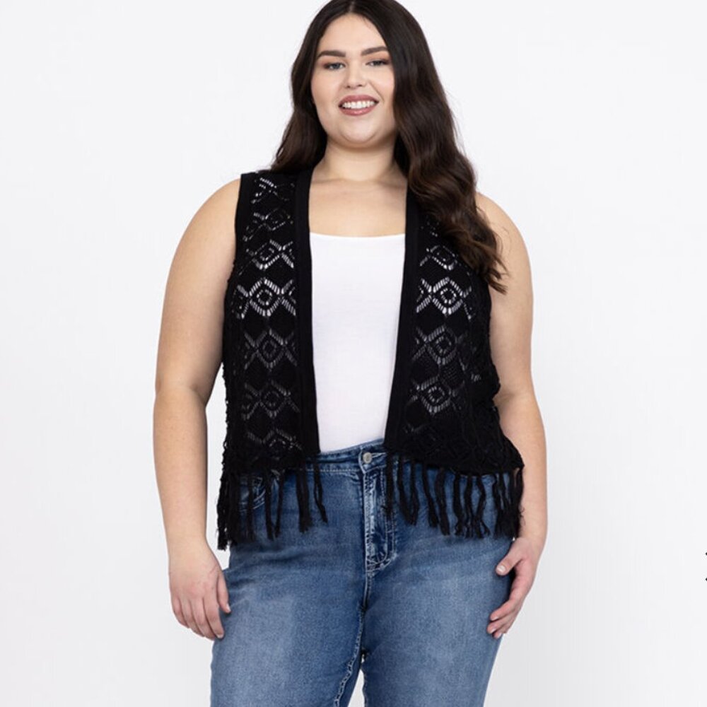 NEW Torrid Pointelle Crochet Vest w/ Fringe Crop Casual Festival  Size 3X